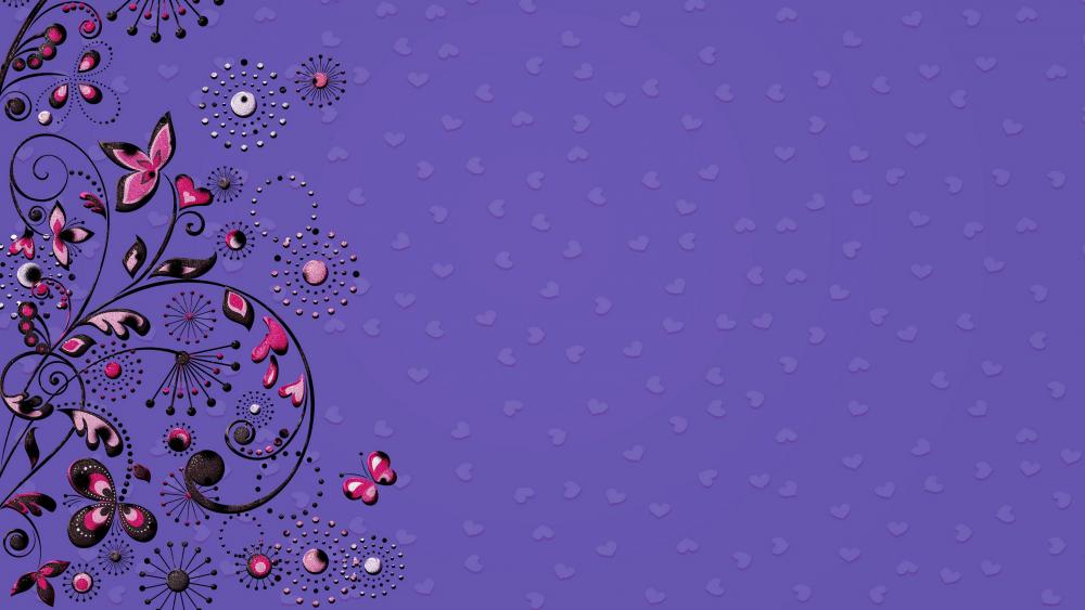 Flower motives on a purple background wallpaper