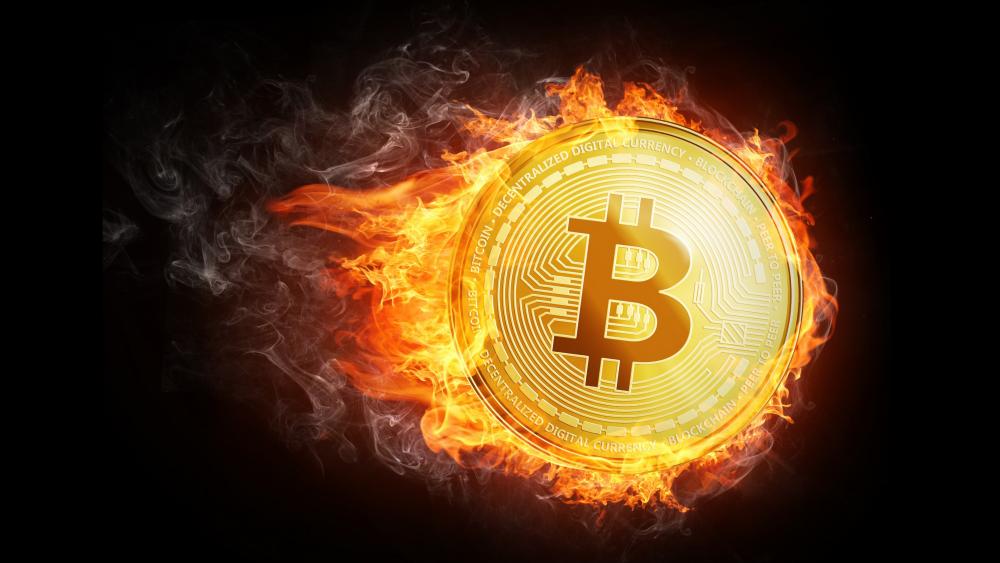 Flaming gold Bitcoin wallpaper