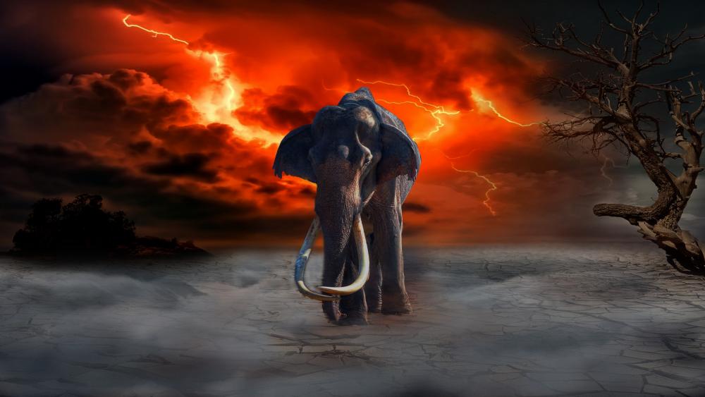 Elephant in the storm wallpaper