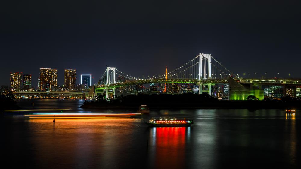 Rainbow Bridge in Tokyo Bay at night wallpaper