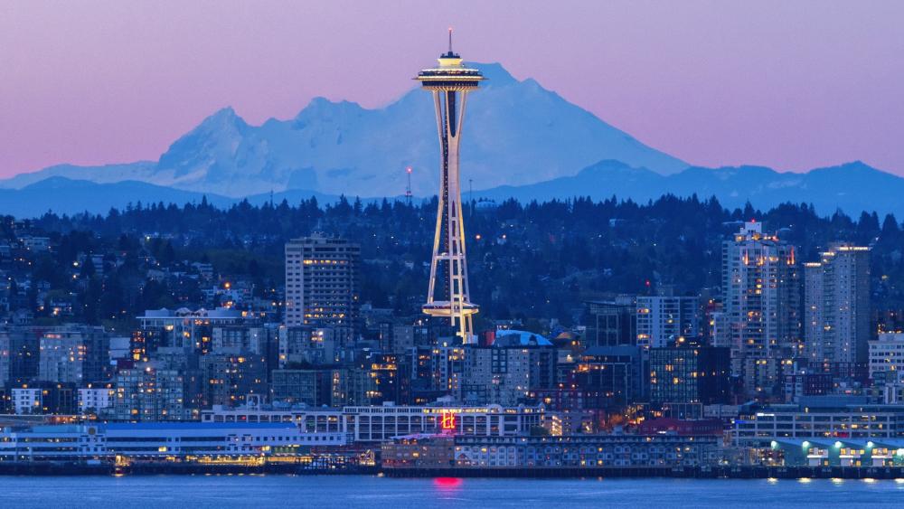 Space Needle and Mount Baker wallpaper