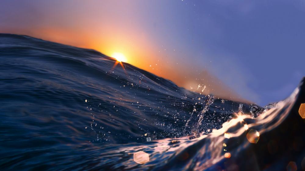 Waves in the sunset wallpaper