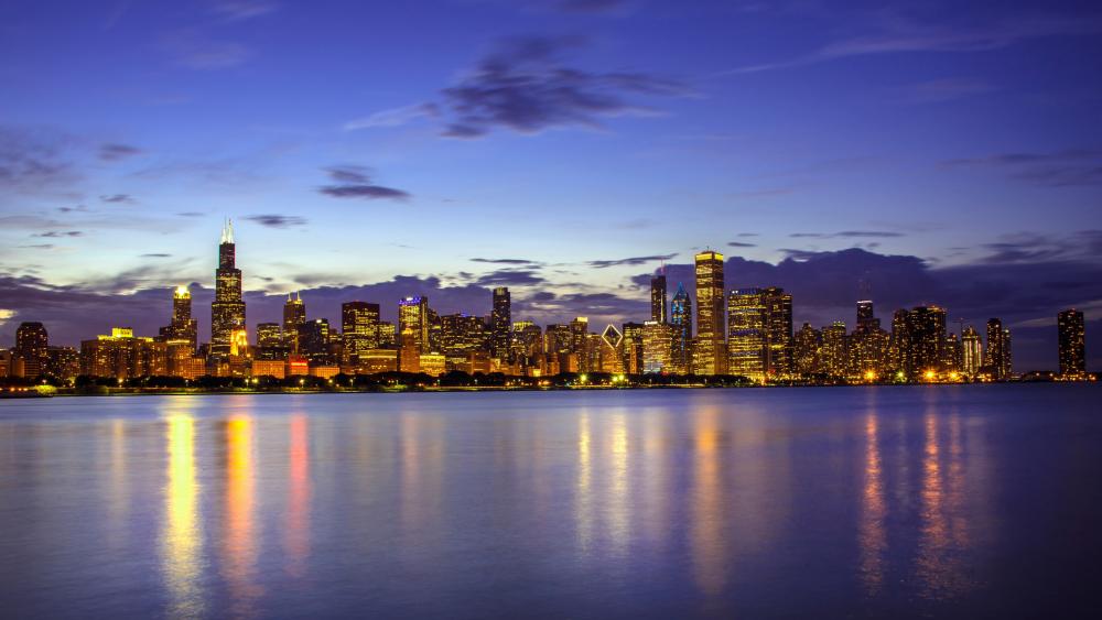Chicago skyline from Lake Michigan wallpaper