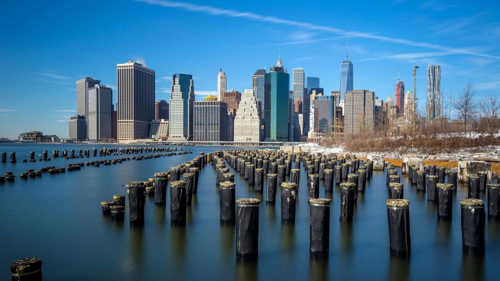 East River wooden pier stumps wallpaper