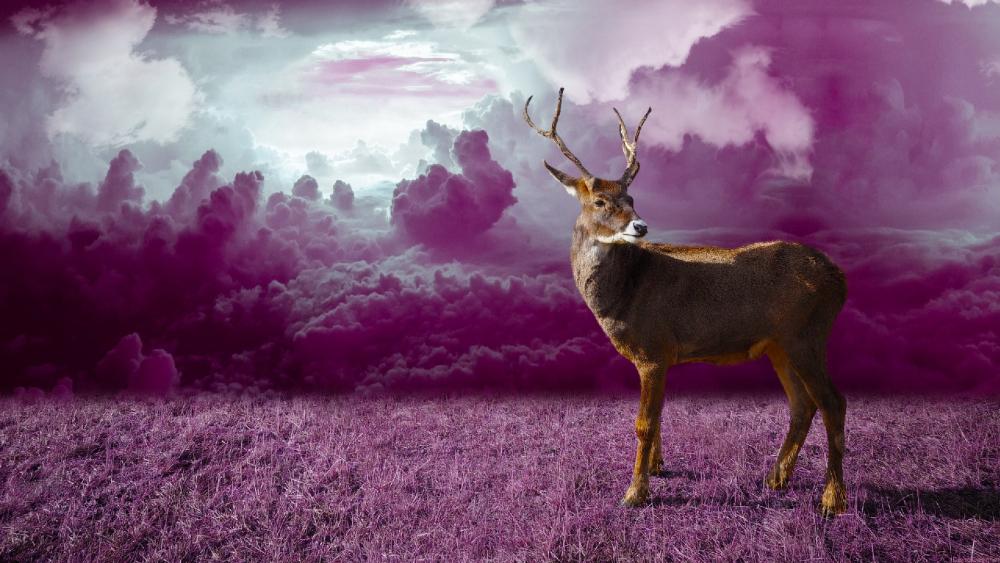 Deer in the purple field wallpaper