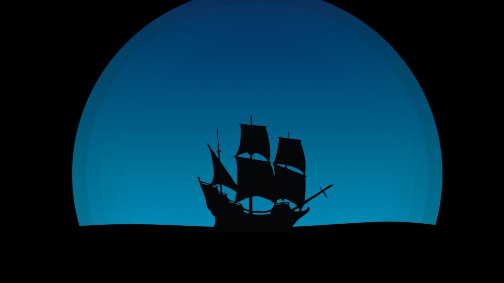 Three-master ship silhouette wallpaper