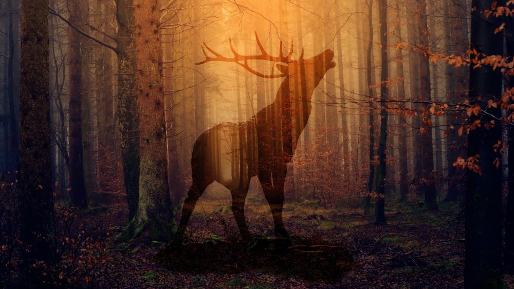 Deer silhouette in the forest wallpaper