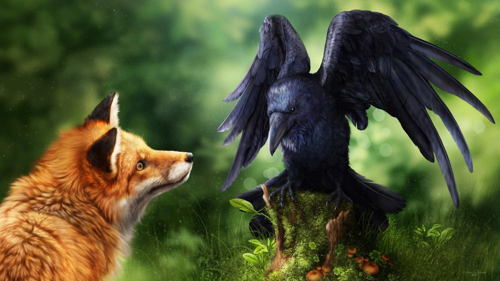Raven and fox wallpaper
