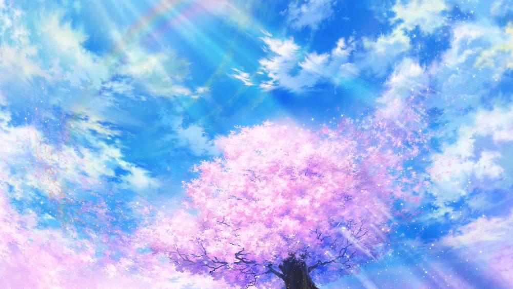 Sakura Bloom Under a Celestial Dance wallpaper