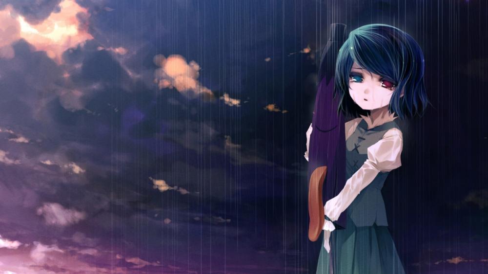Anime girl in rain wallpaper