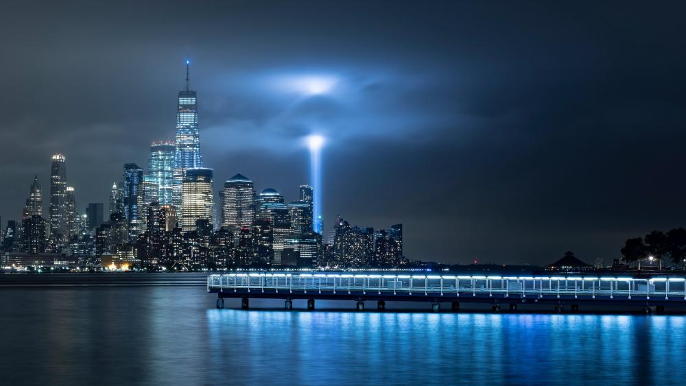 Manhattan skyline at night wallpaper
