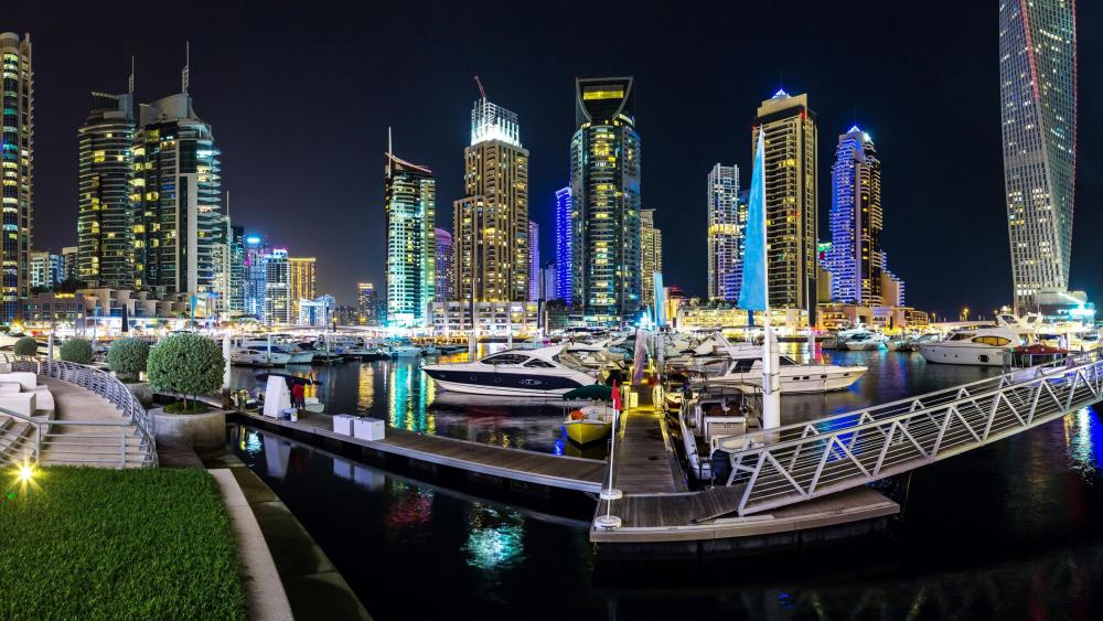 Dubai Marina at night wallpaper