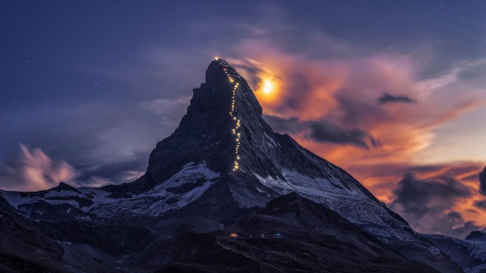 Lamps light route on Matterhorn wallpaper