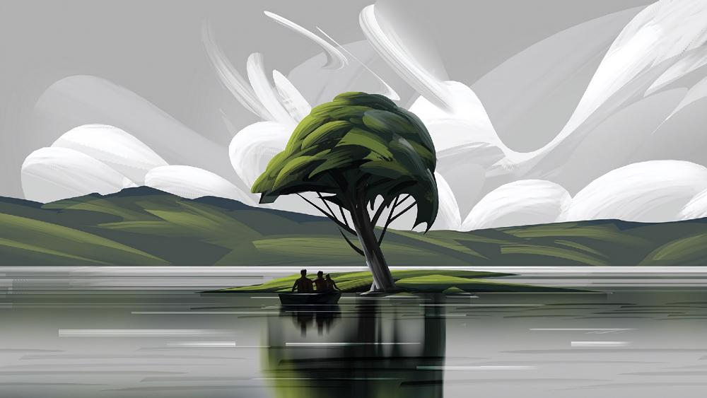 Family boat trip - Digital painting wallpaper