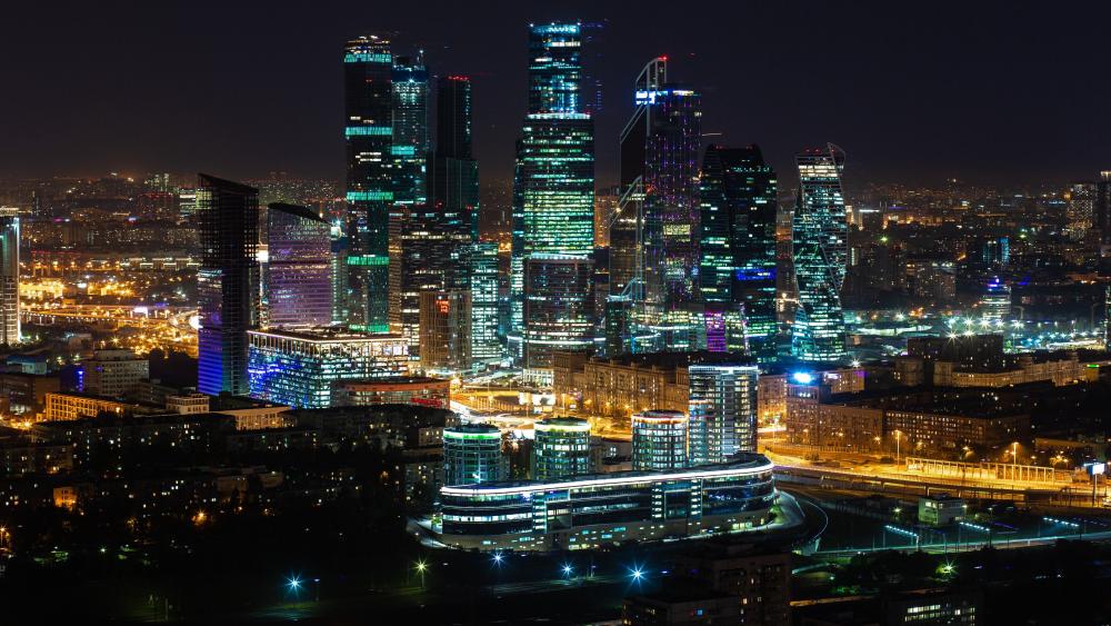 Moscow International Business Center at night wallpaper