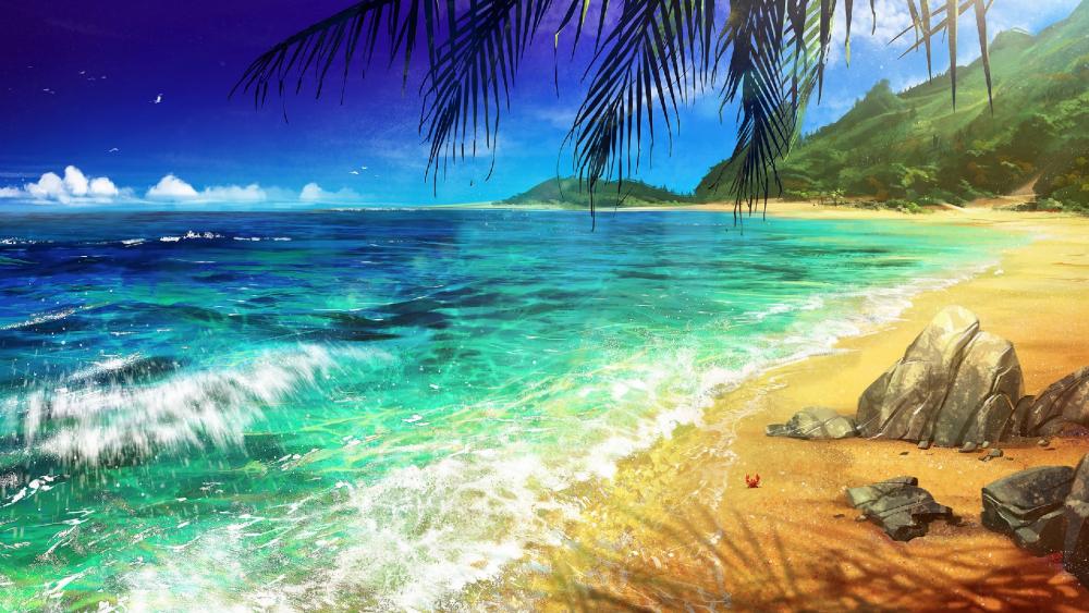 Tropical beach illustration wallpaper