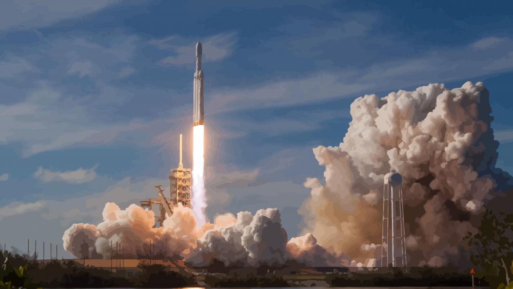 SpaceX Falcon Heavy rocket launch illustration wallpaper