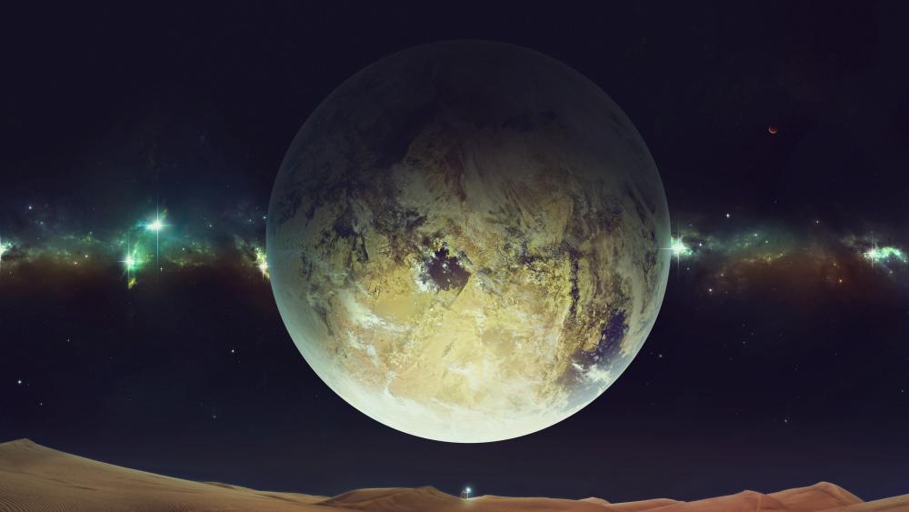 Huge planet over the desert wallpaper
