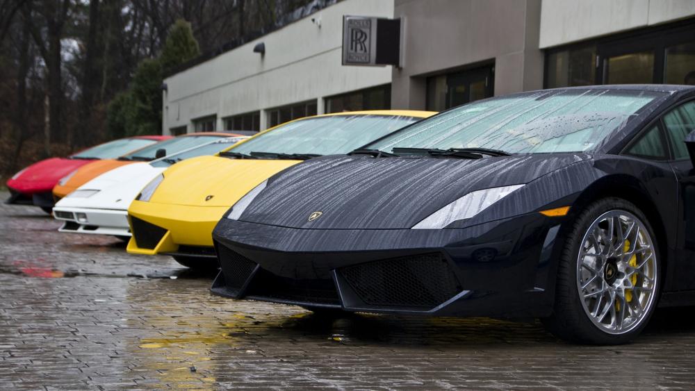 Array of Elegance - Lamborghini Lineup in the Rain wallpaper