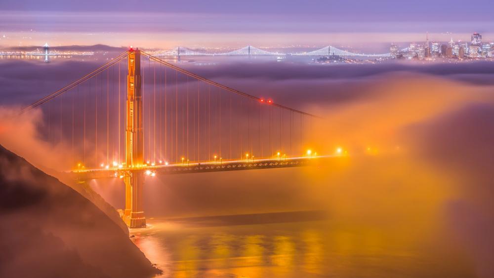 Golden Gate Bridge between the clouds wallpaper