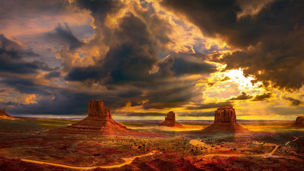 Monument Valley, West and East Mitten Buttes wallpaper