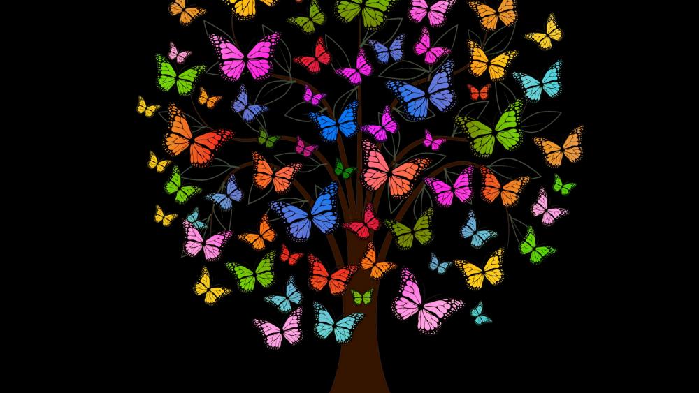 Colorful butterfly tree wallpaper