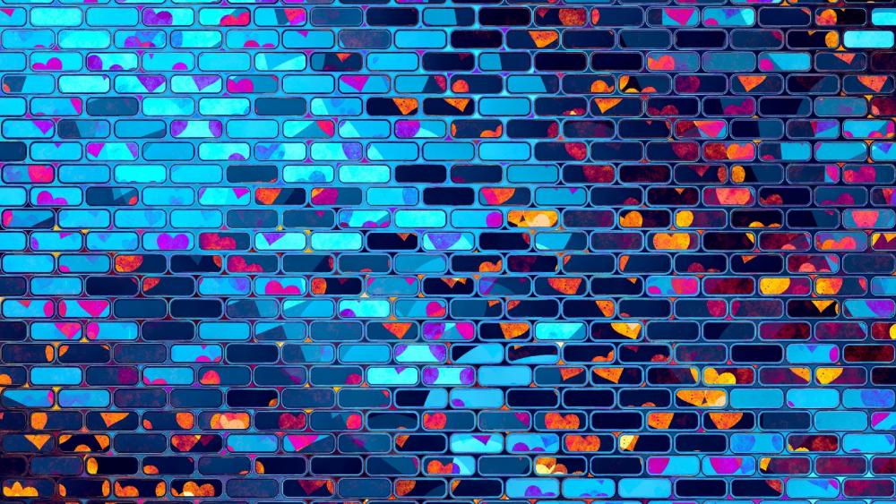 Abstract hearts on a brick wall wallpaper