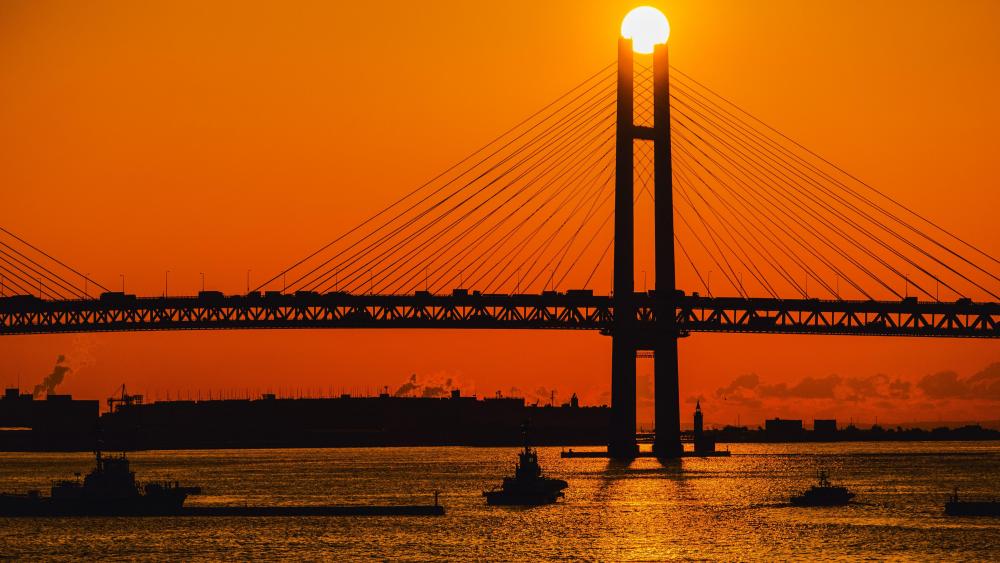 Sunrise Over the Yokohama Bay Bridge wallpaper