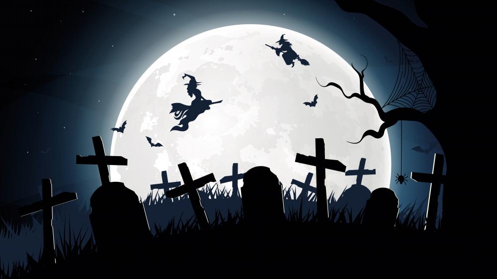 Halloween cemetery silhouette wallpaper