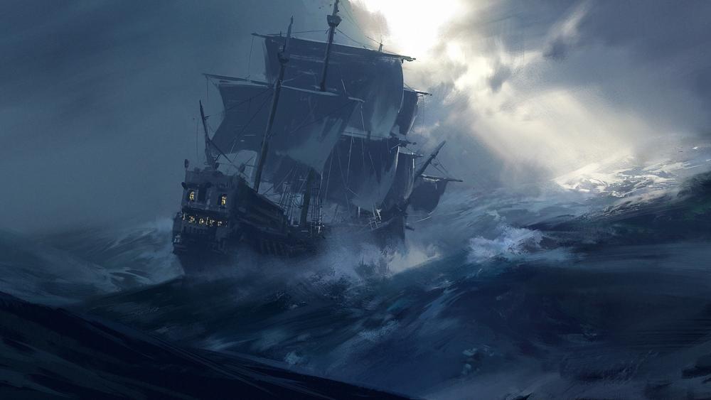 Ghost Ship in the Tempestuous Ocean wallpaper