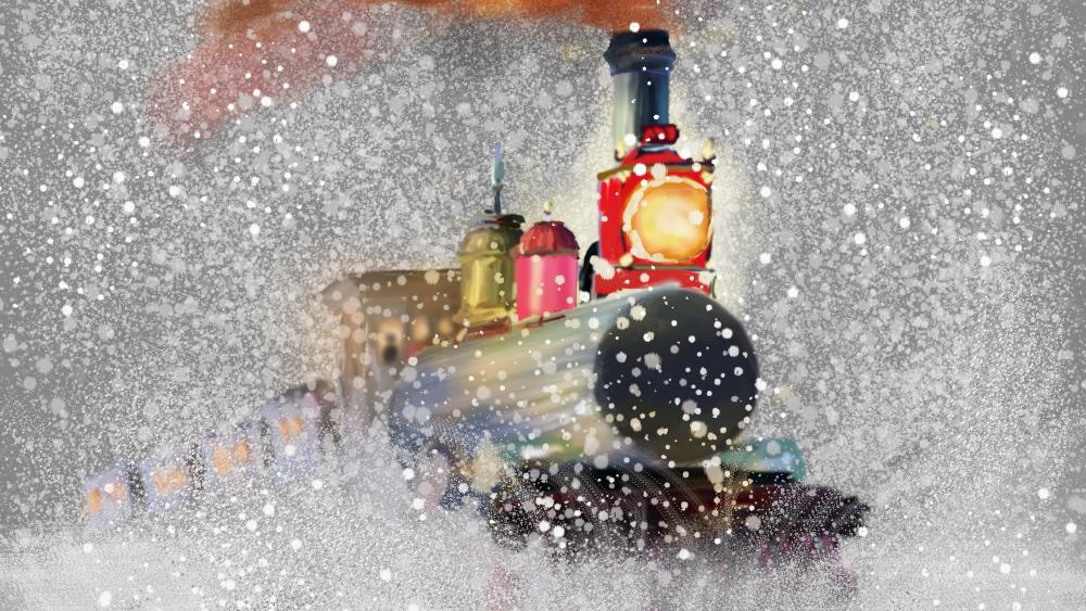 Locomotive in the snowfall Painting Art wallpaper
