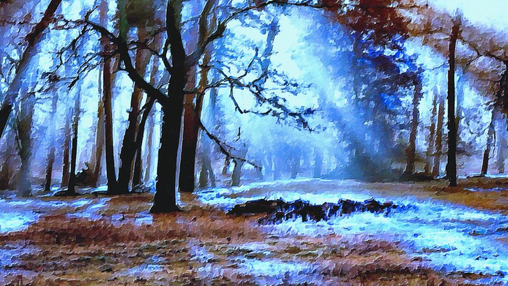 Sunlight in the forest painting art wallpaper