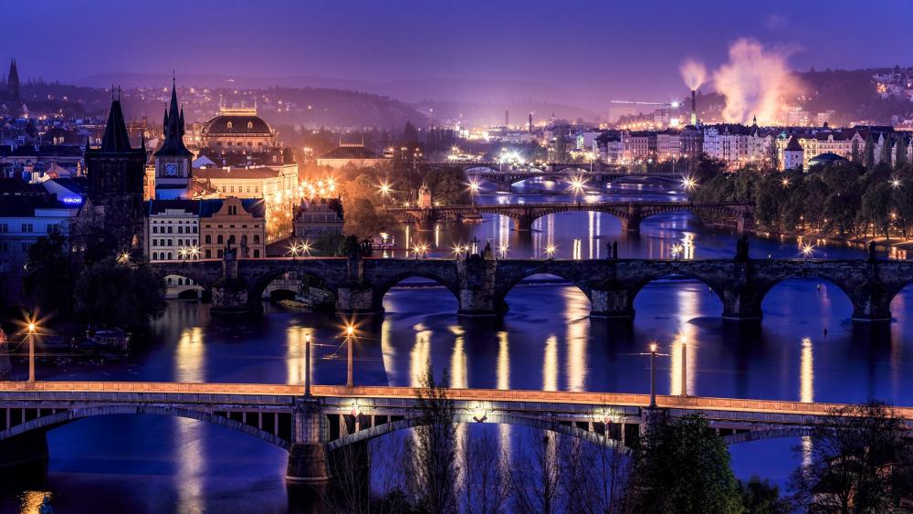 Prague's bridges at dusk wallpaper
