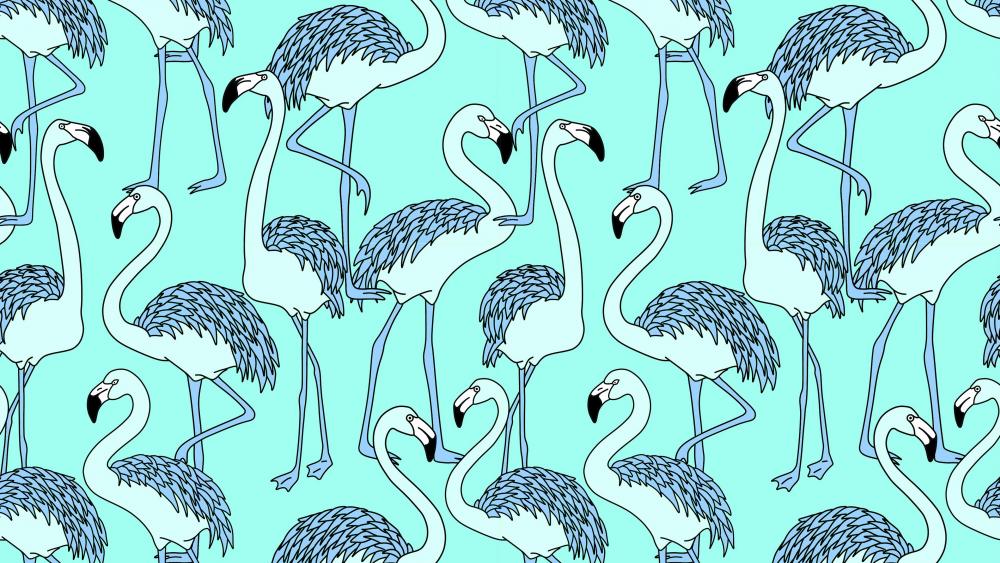 Flamingos in blue drawing wallpaper