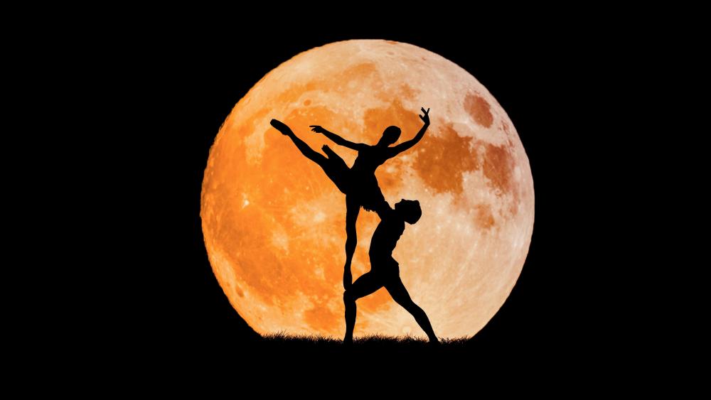 Ballet dancers in the full moon wallpaper