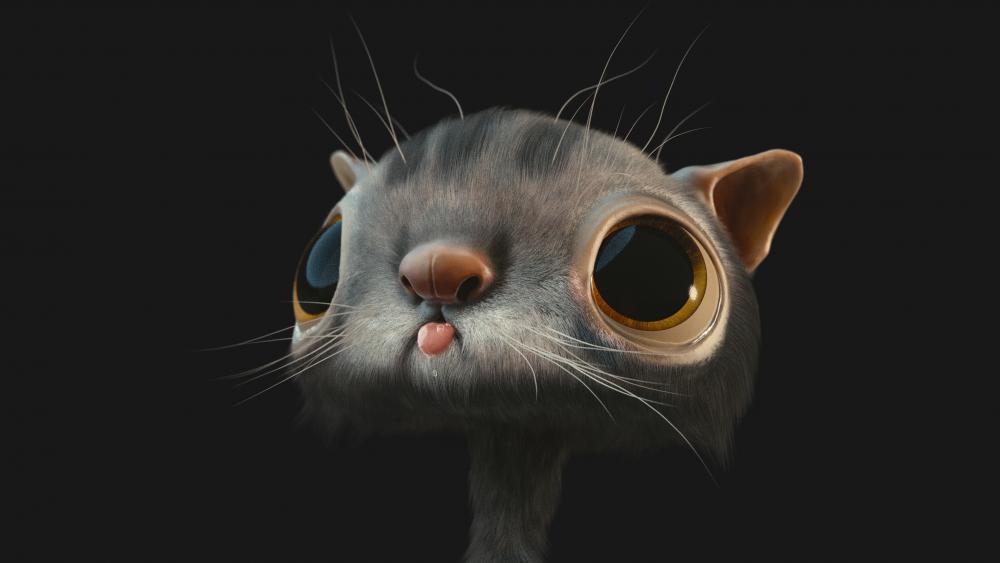 3D cartoon cat with big eyes wallpaper