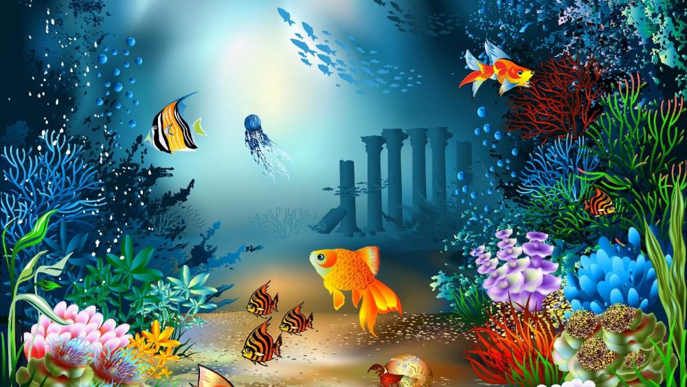 Underwater sealife illustration wallpaper
