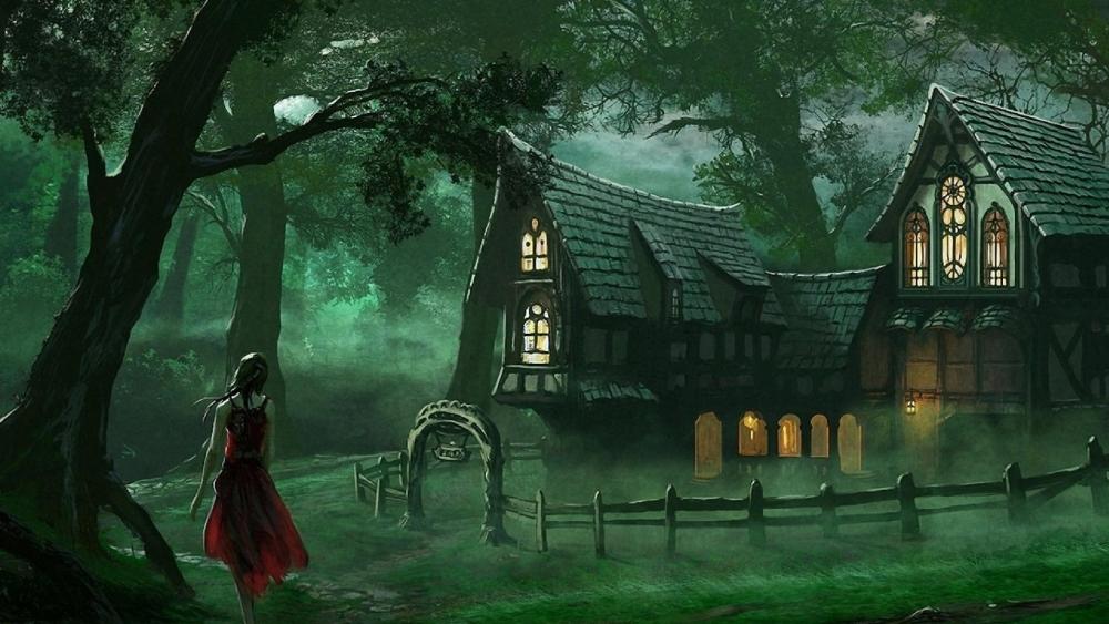 Cottage in the forest wallpaper