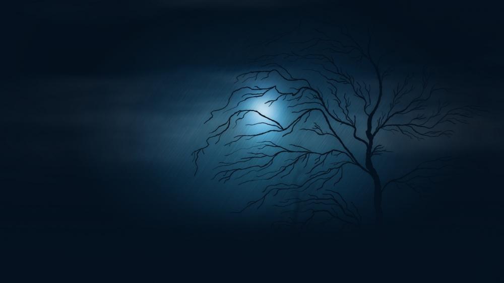 A lone tree in the moonlight wallpaper
