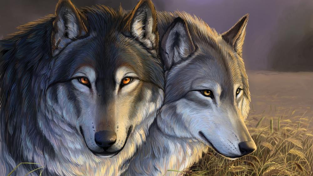 Wolves painting art wallpaper