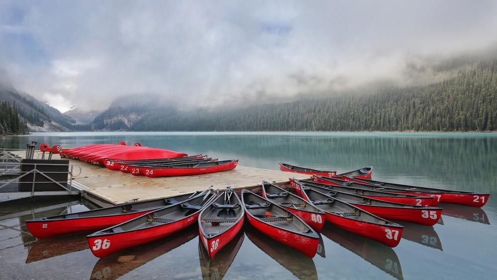 Canoes on the Lake Louise (Banff National Park) wallpaper