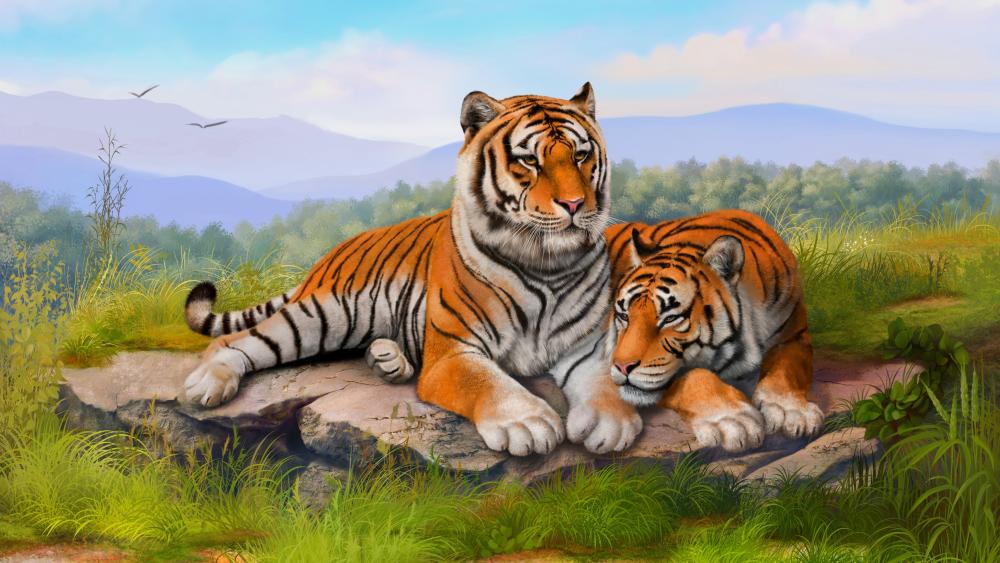 Tigers painting art wallpaper