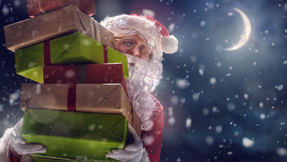Santa Claus with gifts wallpaper