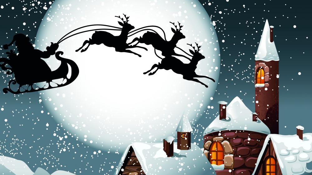 Santa's sleight silhouette in the full moon wallpaper