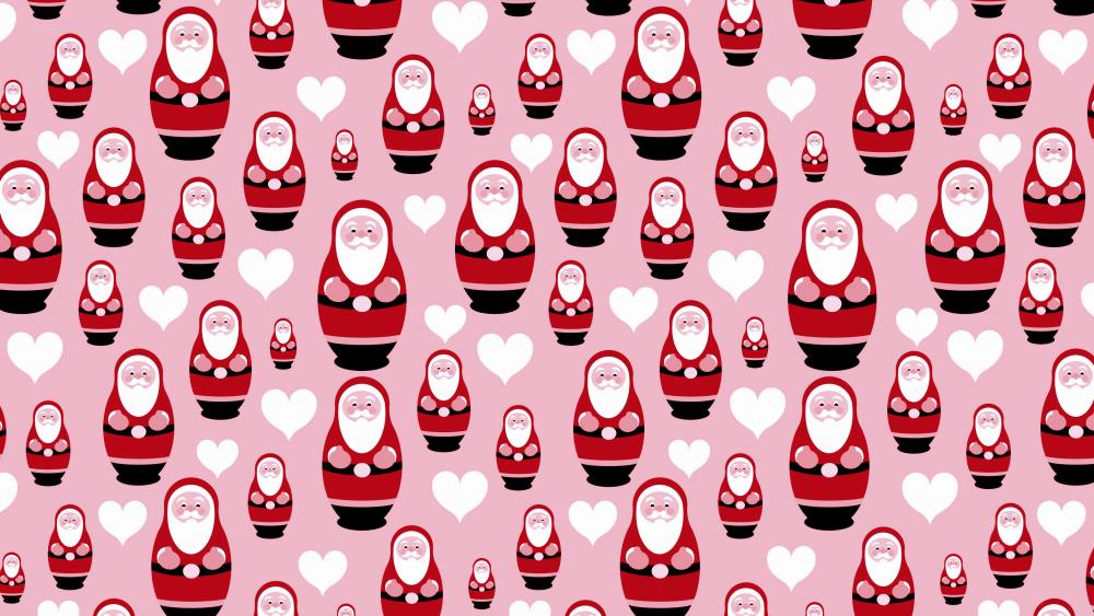 Pink and red Santa Claus pattern wallpaper