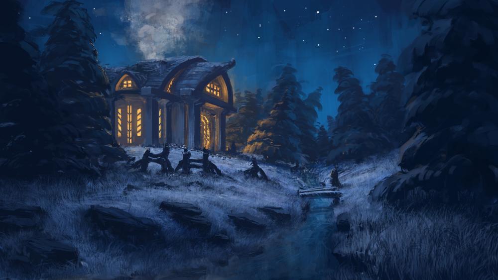 Winter night fantasy art wallpaper