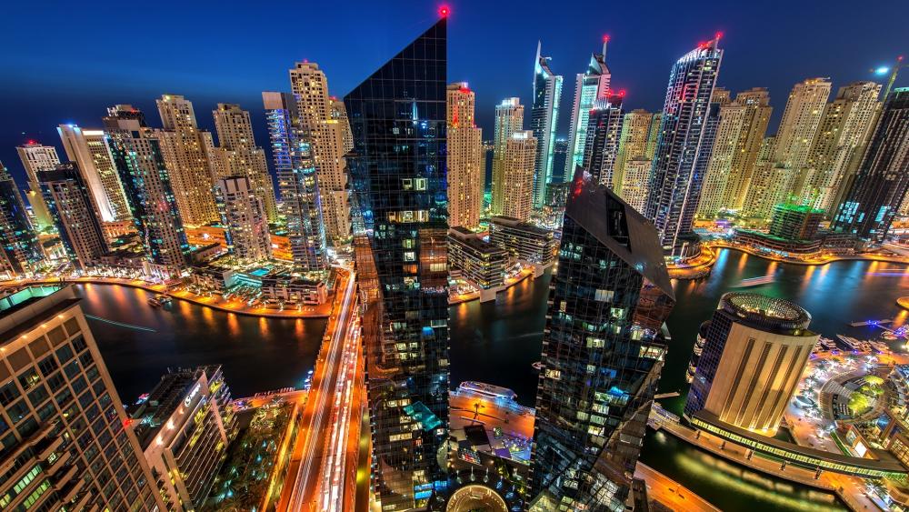 Dubai skyscrapers at night wallpaper