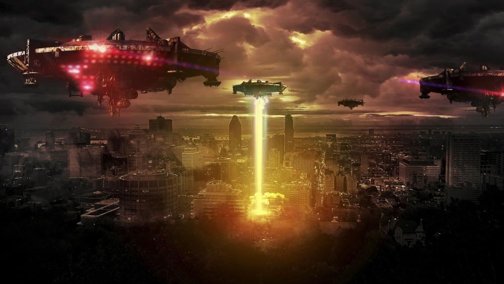 Alien /UFO Formation over the City wallpaper