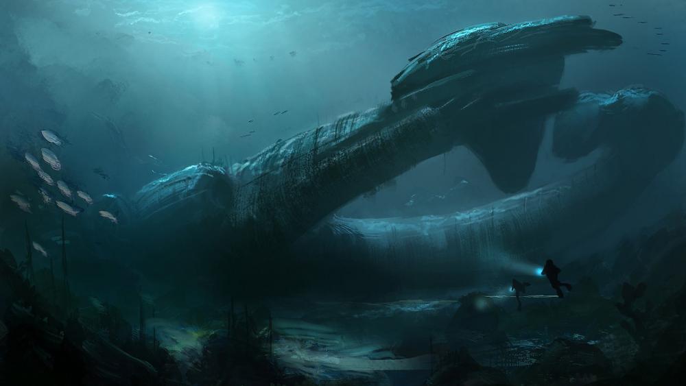 Alien spaceship under the water wallpaper