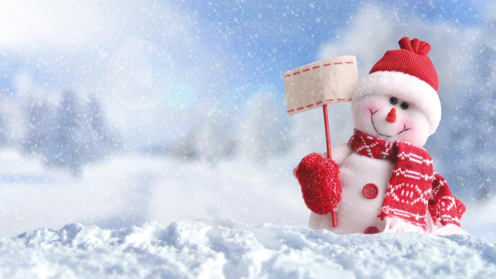 Snowman in hat and scarf wallpaper